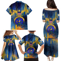 United States Virgin Islands Family Matching Puletasi and Hawaiian Shirt with Blue Yellow Government Seal Design and Bald Eagle - Wonder Print Shop