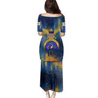 United States Virgin Islands Family Matching Puletasi and Hawaiian Shirt with Blue Yellow Government Seal Design and Bald Eagle - Wonder Print Shop