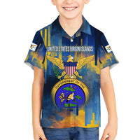 United States Virgin Islands Family Matching Puletasi and Hawaiian Shirt with Blue Yellow Government Seal Design and Bald Eagle - Wonder Print Shop