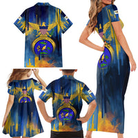 United States Virgin Islands Family Matching Short Sleeve Bodycon Dress and Hawaiian Shirt with Blue Yellow Government Seal Design and Bald Eagle - Wonder Print Shop