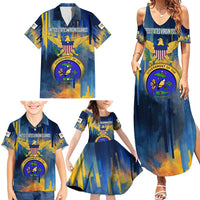 United States Virgin Islands Family Matching Summer Maxi Dress and Hawaiian Shirt with Blue Yellow Government Seal Design and Bald Eagle - Wonder Print Shop
