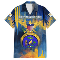 United States Virgin Islands Family Matching Summer Maxi Dress and Hawaiian Shirt with Blue Yellow Government Seal Design and Bald Eagle - Wonder Print Shop