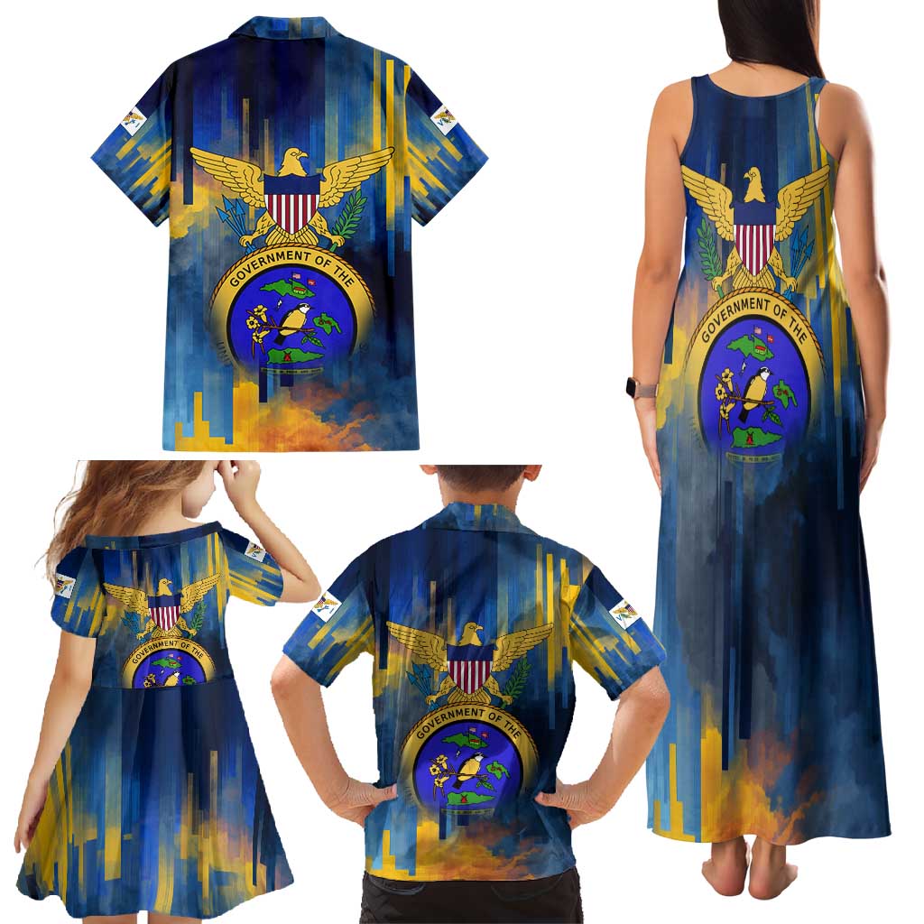 United States Virgin Islands Family Matching Tank Maxi Dress and Hawaiian Shirt with Blue Yellow Government Seal Design and Bald Eagle - Wonder Print Shop