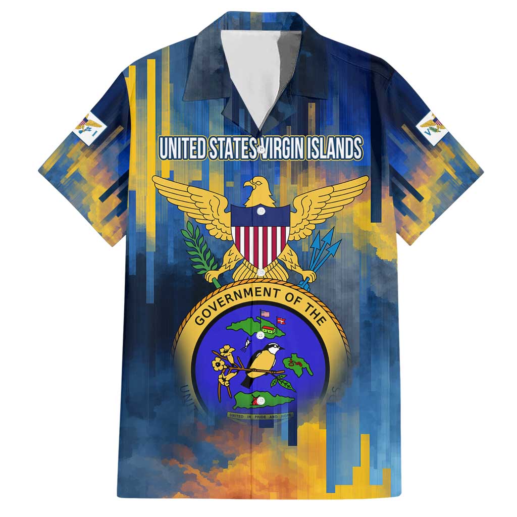 United States Virgin Islands Hawaiian Shirt with Blue Yellow Government Seal Design and Bald Eagle - Wonder Print Shop