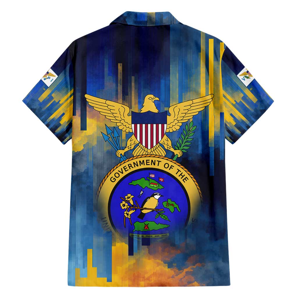 United States Virgin Islands Hawaiian Shirt with Blue Yellow Government Seal Design and Bald Eagle - Wonder Print Shop