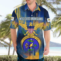 United States Virgin Islands Hawaiian Shirt with Blue Yellow Government Seal Design and Bald Eagle - Wonder Print Shop