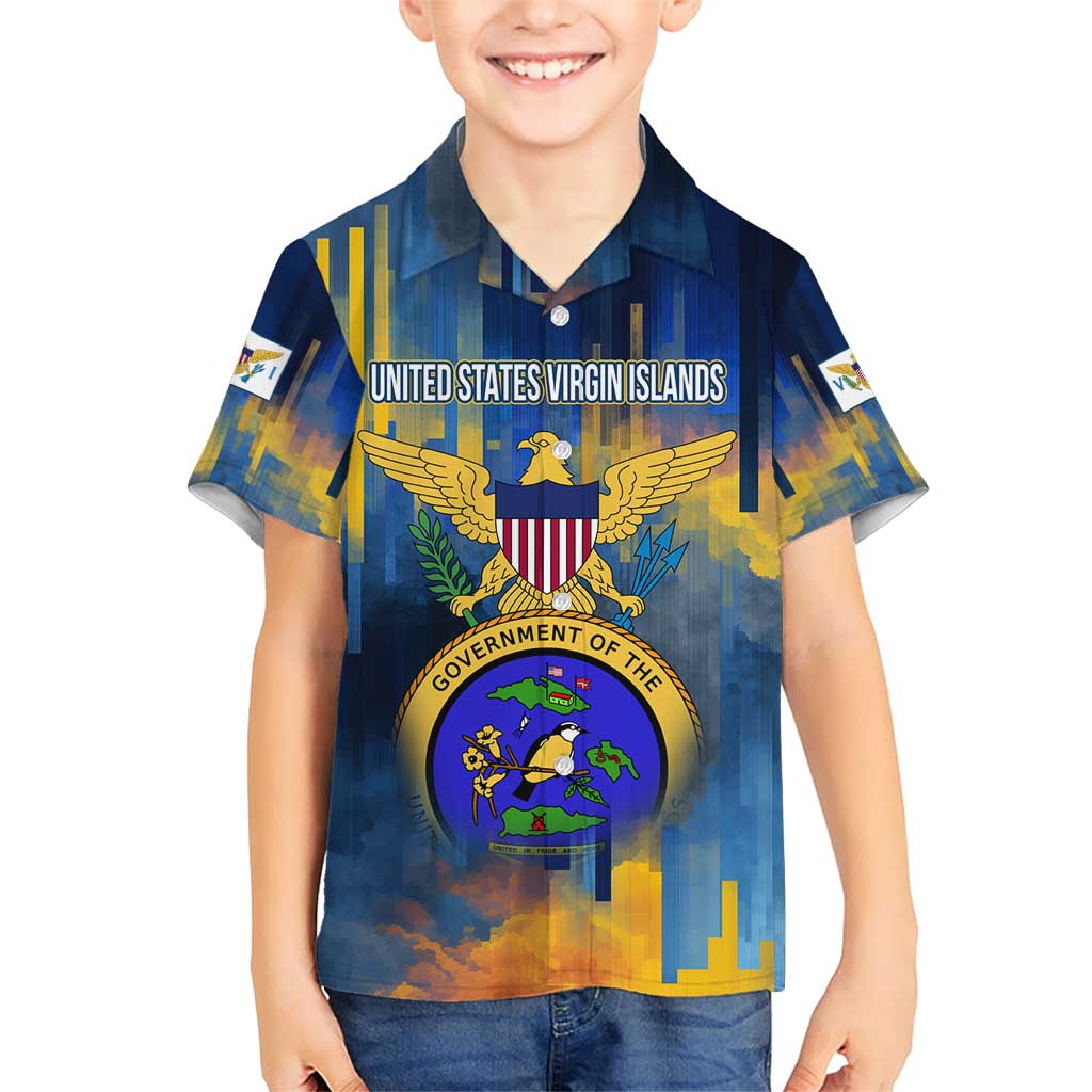 United States Virgin Islands Hawaiian Shirt with Blue Yellow Government Seal Design and Bald Eagle - Wonder Print Shop