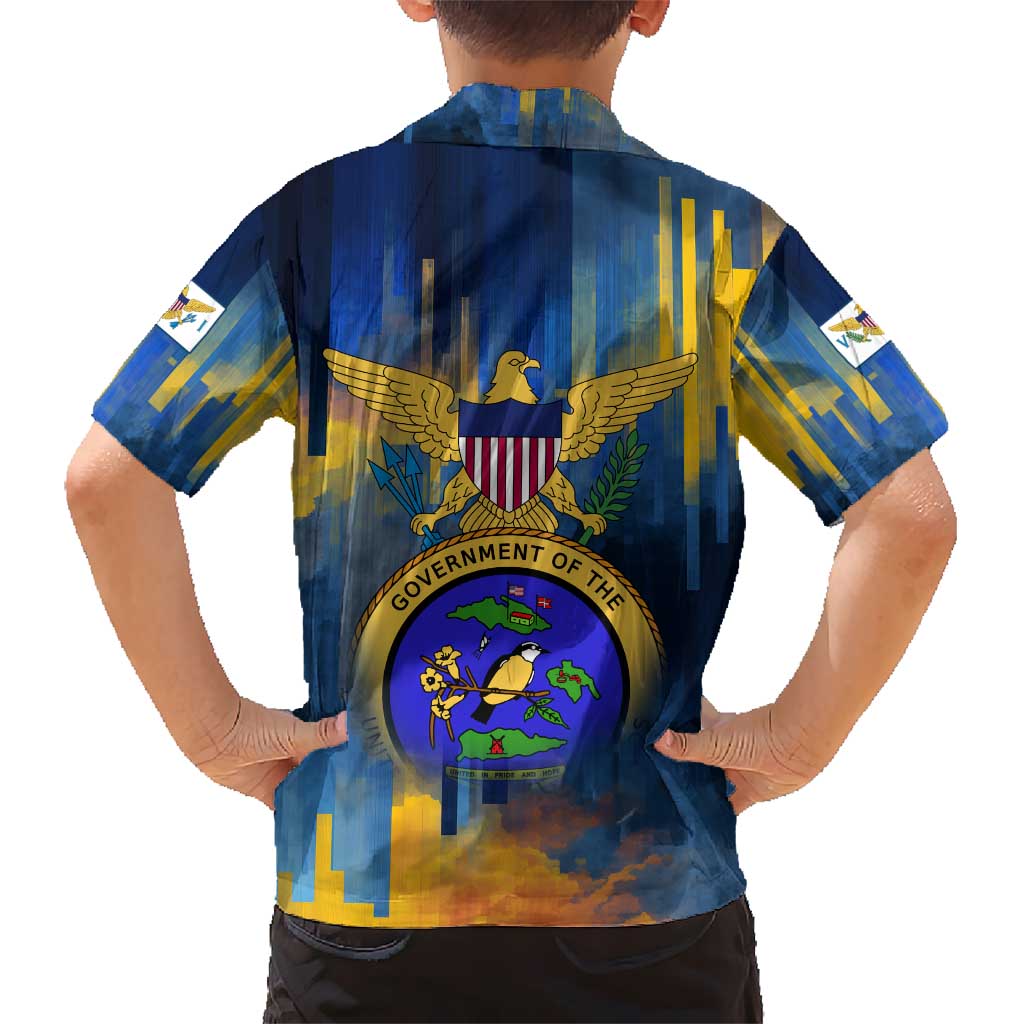 United States Virgin Islands Hawaiian Shirt with Blue Yellow Government Seal Design and Bald Eagle - Wonder Print Shop
