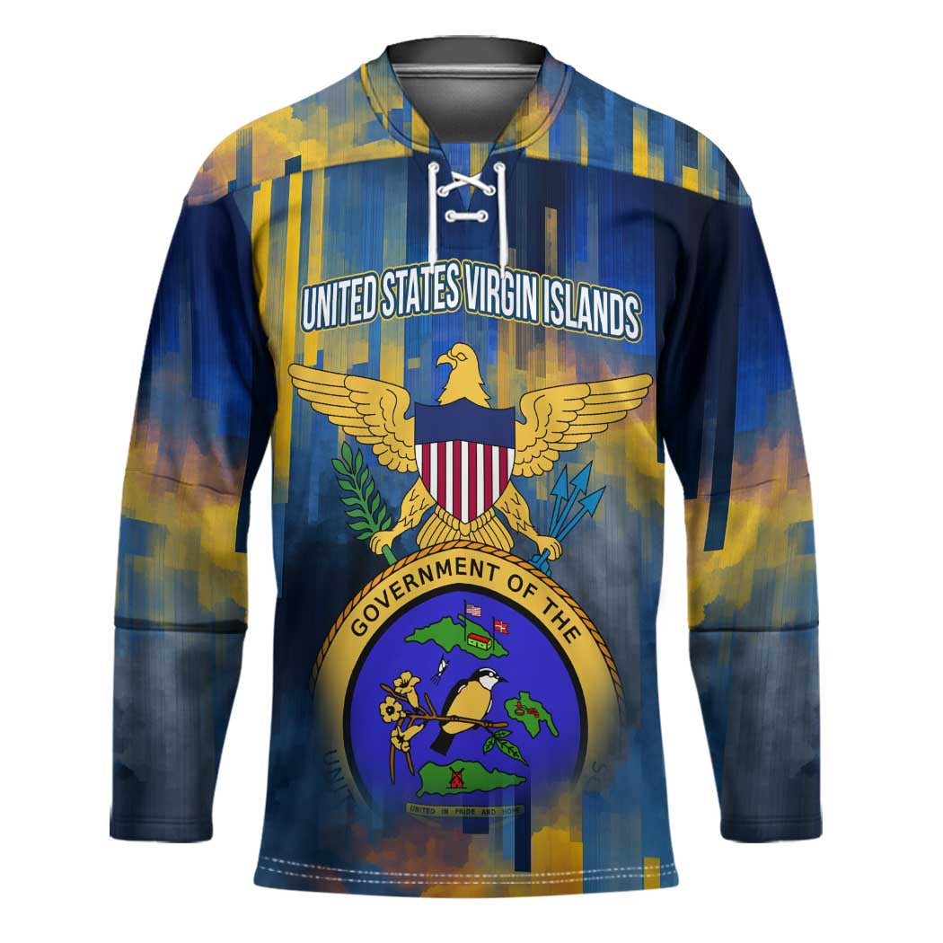 United States Virgin Islands Hockey Jersey with Blue Yellow Government Seal Design and Bald Eagle - Wonder Print Shop