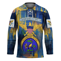 United States Virgin Islands Hockey Jersey with Blue Yellow Government Seal Design and Bald Eagle - Wonder Print Shop