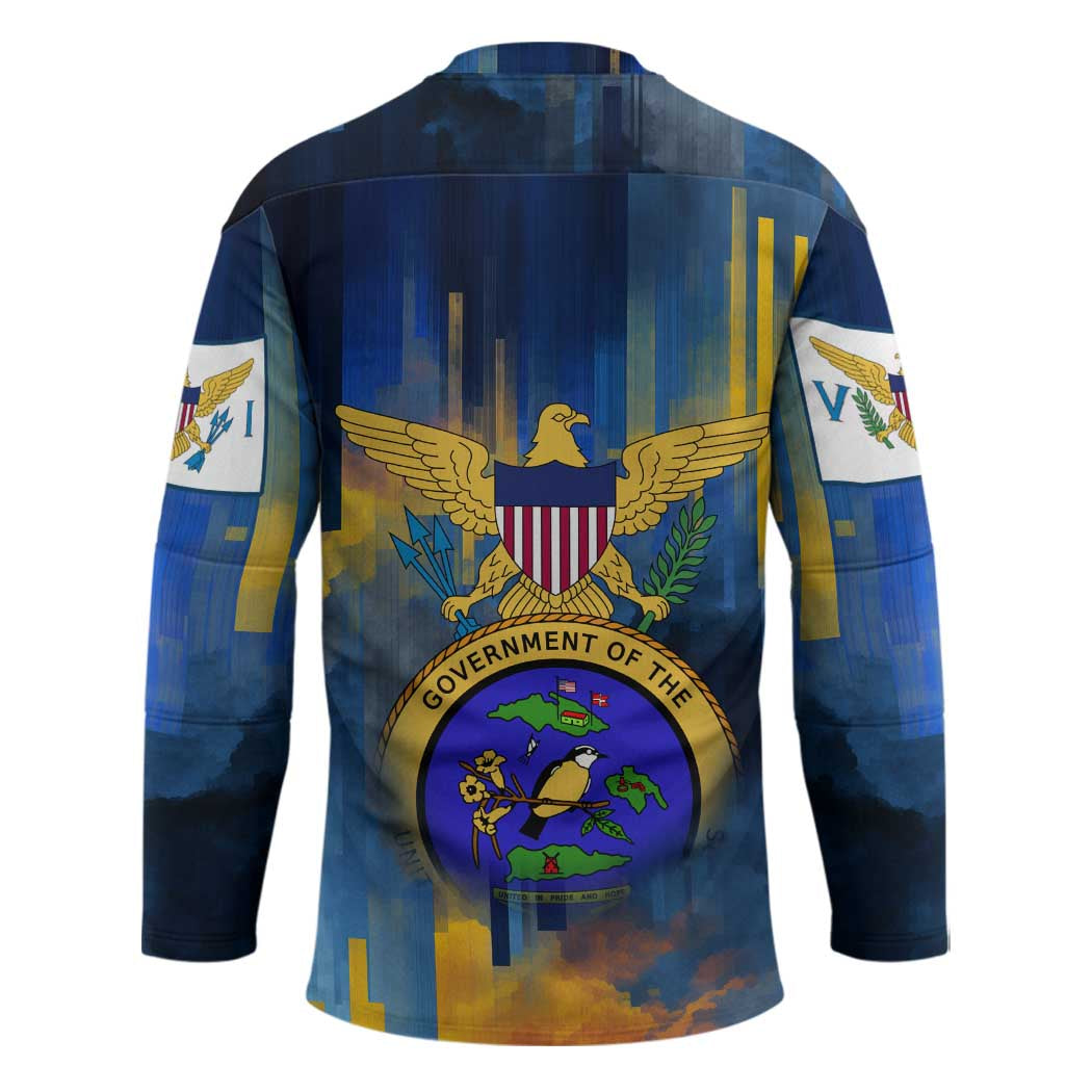 United States Virgin Islands Hockey Jersey with Blue Yellow Government Seal Design and Bald Eagle - Wonder Print Shop