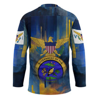 United States Virgin Islands Hockey Jersey with Blue Yellow Government Seal Design and Bald Eagle - Wonder Print Shop