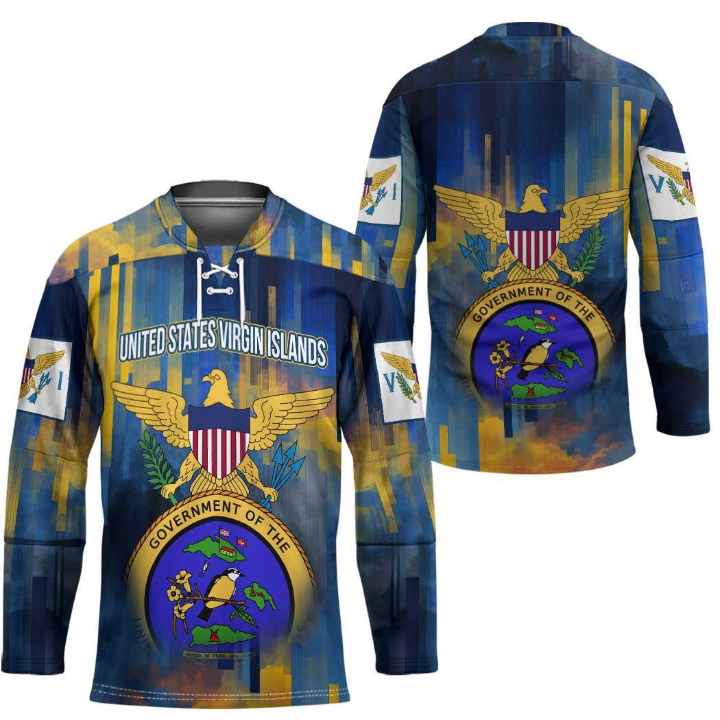 United States Virgin Islands Hockey Jersey with Blue Yellow Government Seal Design and Bald Eagle - Wonder Print Shop