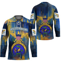 United States Virgin Islands Hockey Jersey with Blue Yellow Government Seal Design and Bald Eagle - Wonder Print Shop