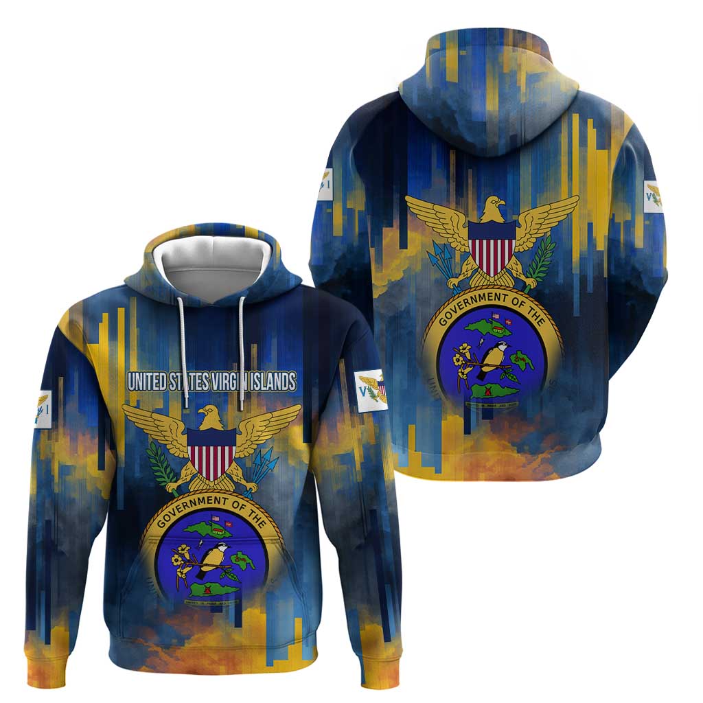 United States Virgin Islands Hoodie with Blue Yellow Government Seal Design and Bald Eagle - Wonder Print Shop