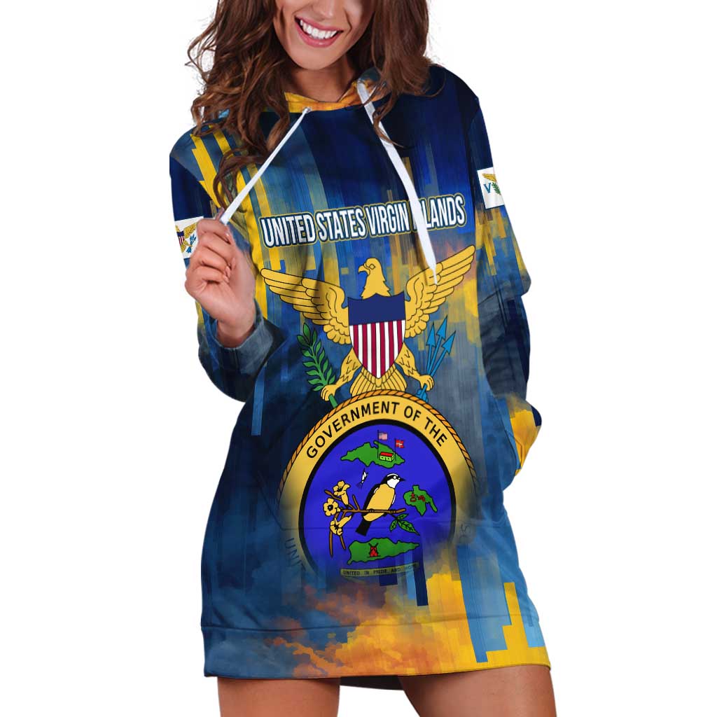 United States Virgin Islands Hoodie Dress with Blue Yellow Government Seal Design and Bald Eagle - Wonder Print Shop
