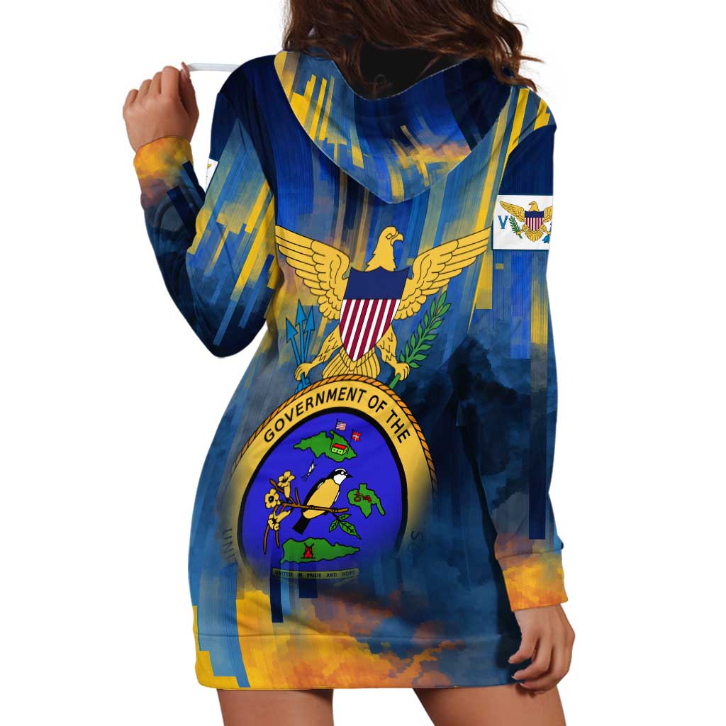 United States Virgin Islands Hoodie Dress with Blue Yellow Government Seal Design and Bald Eagle - Wonder Print Shop