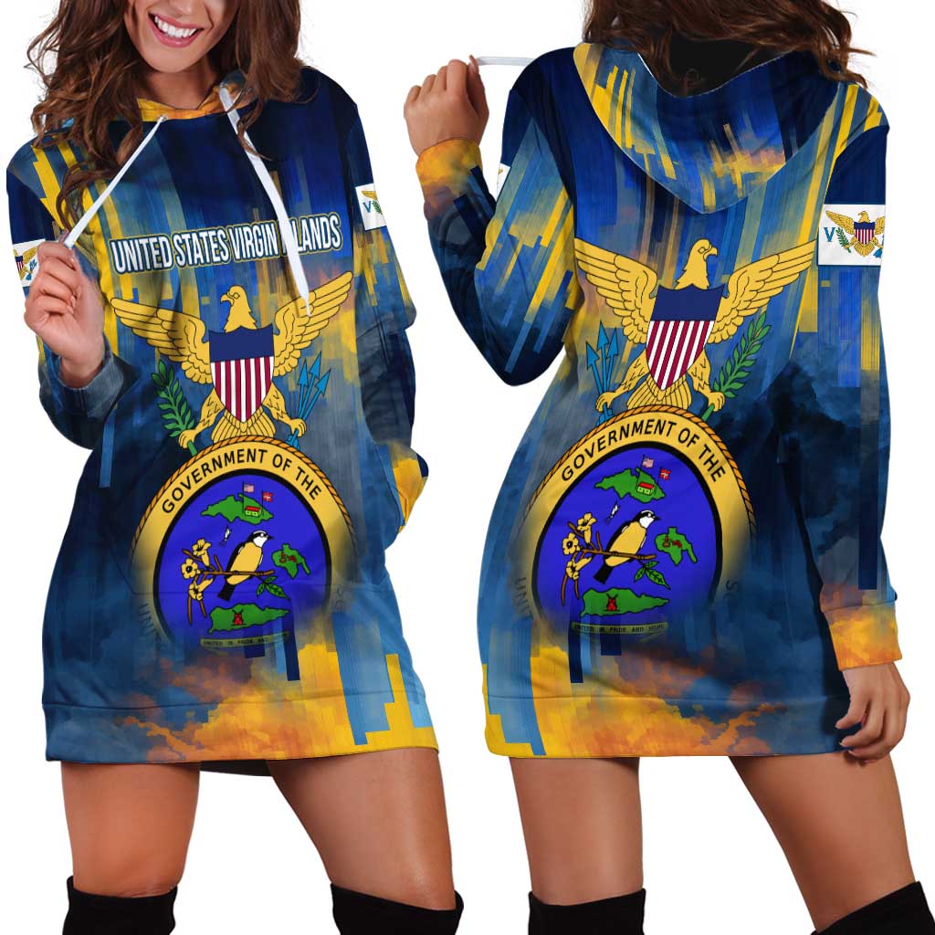 United States Virgin Islands Hoodie Dress with Blue Yellow Government Seal Design and Bald Eagle - Wonder Print Shop