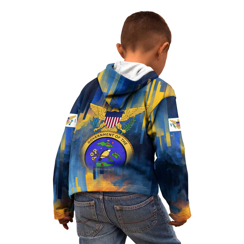 United States Virgin Islands Kid Hoodie with Blue Yellow Government Seal Design and Bald Eagle - Wonder Print Shop