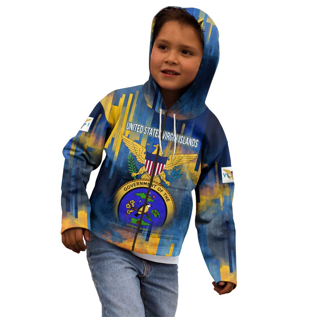 United States Virgin Islands Kid Hoodie with Blue Yellow Government Seal Design and Bald Eagle - Wonder Print Shop