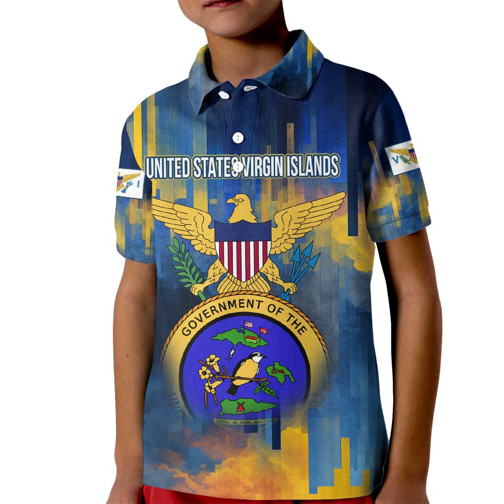 United States Virgin Islands Kid Polo Shirt with Blue Yellow Government Seal Design and Bald Eagle - Wonder Print Shop