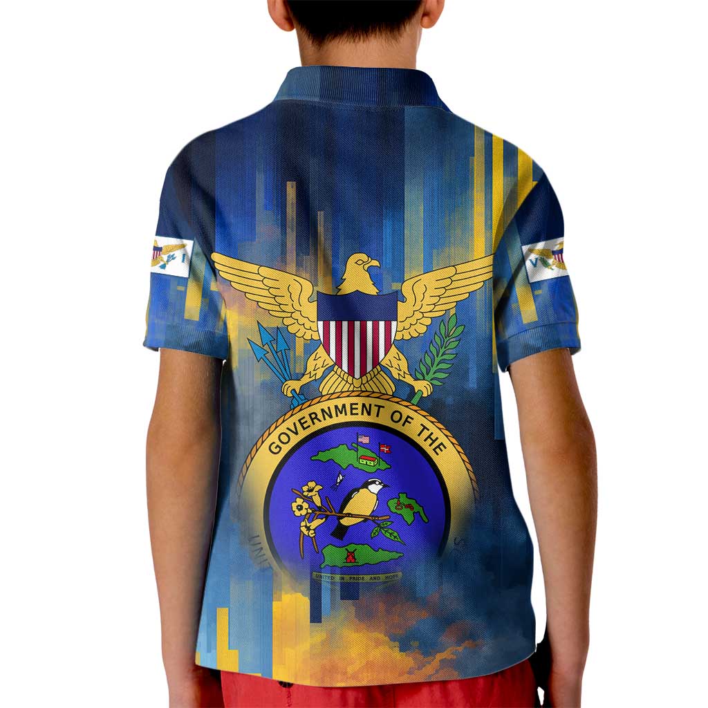 United States Virgin Islands Kid Polo Shirt with Blue Yellow Government Seal Design and Bald Eagle - Wonder Print Shop