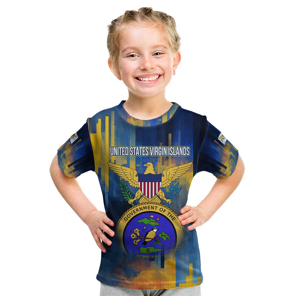 United States Virgin Islands Kid T Shirt with Blue Yellow Government Seal Design and Bald Eagle - Wonder Print Shop
