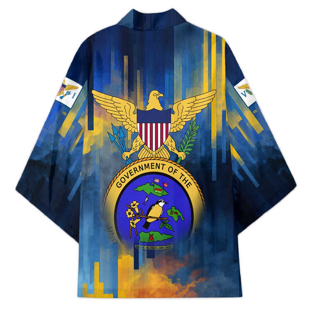 United States Virgin Islands Kimono with Blue Yellow Government Seal Design and Bald Eagle - Wonder Print Shop