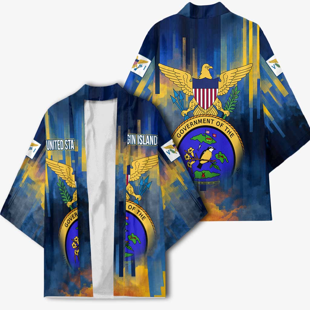 United States Virgin Islands Kimono with Blue Yellow Government Seal Design and Bald Eagle - Wonder Print Shop