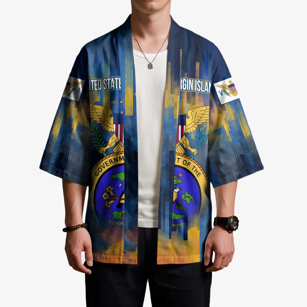 United States Virgin Islands Kimono with Blue Yellow Government Seal Design and Bald Eagle - Wonder Print Shop