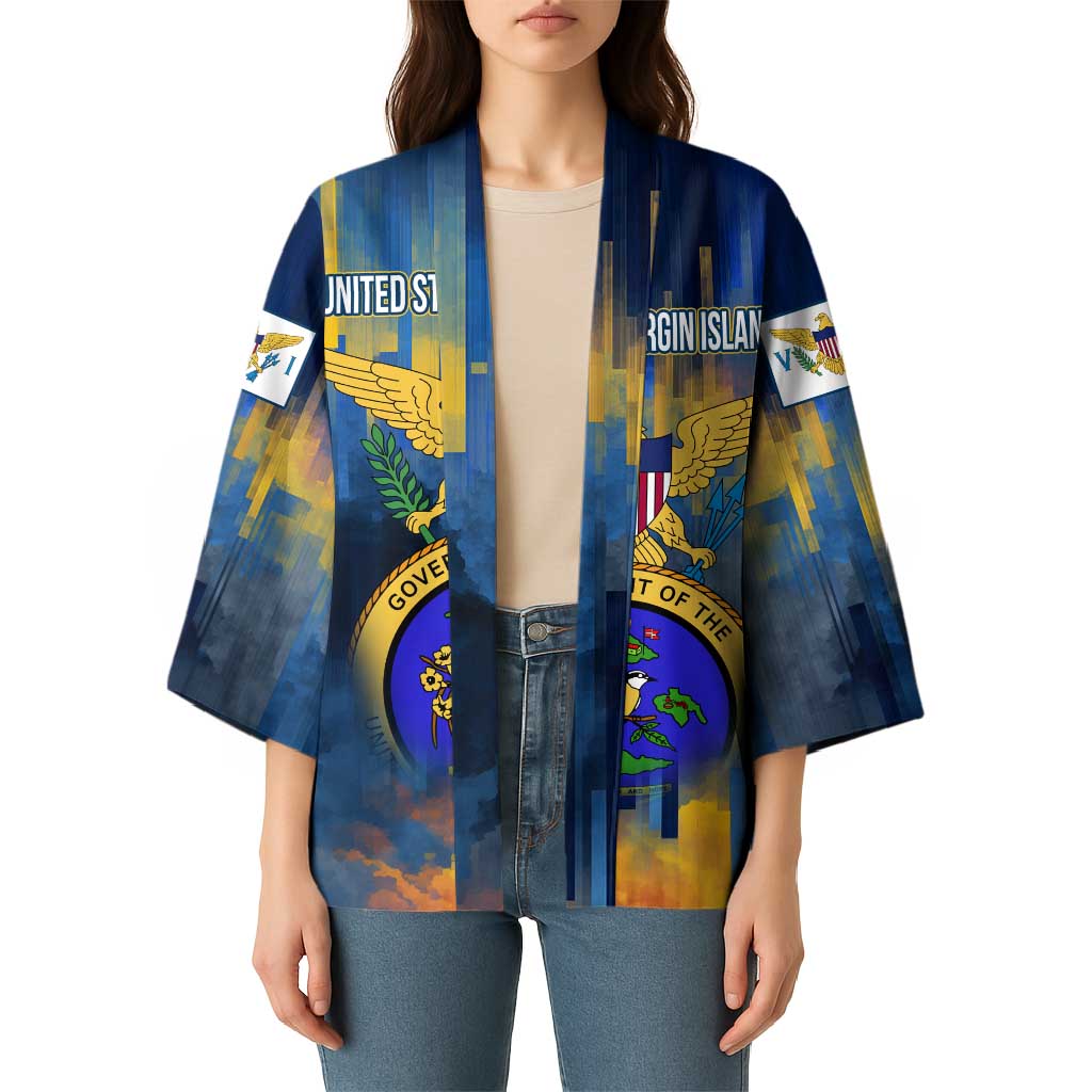United States Virgin Islands Kimono with Blue Yellow Government Seal Design and Bald Eagle - Wonder Print Shop