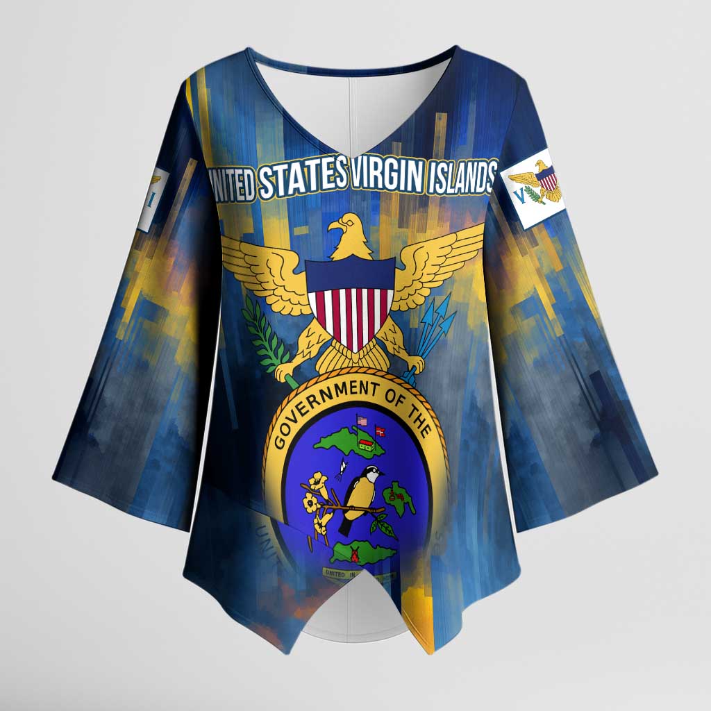 United States Virgin Islands Kimono Sleeve Blouse with Blue Yellow Government Seal Design and Bald Eagle - Wonder Print Shop