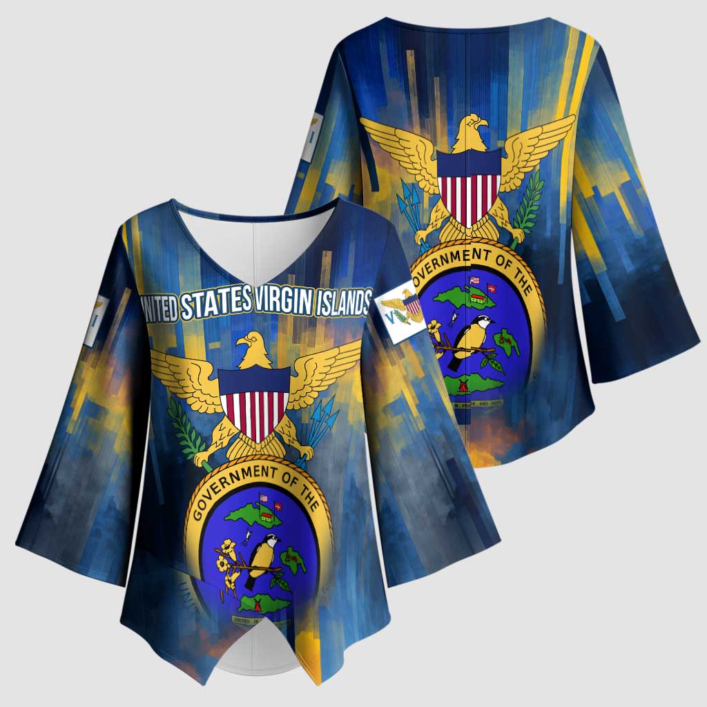 United States Virgin Islands Kimono Sleeve Blouse with Blue Yellow Government Seal Design and Bald Eagle - Wonder Print Shop