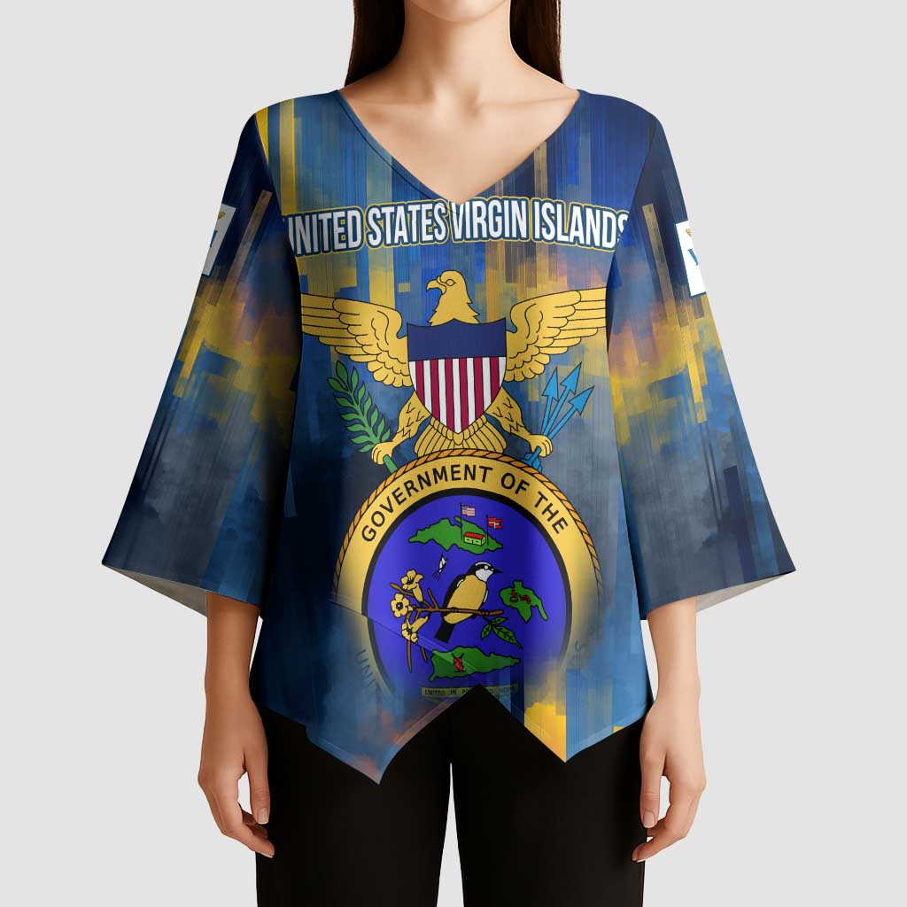 United States Virgin Islands Kimono Sleeve Blouse with Blue Yellow Government Seal Design and Bald Eagle - Wonder Print Shop