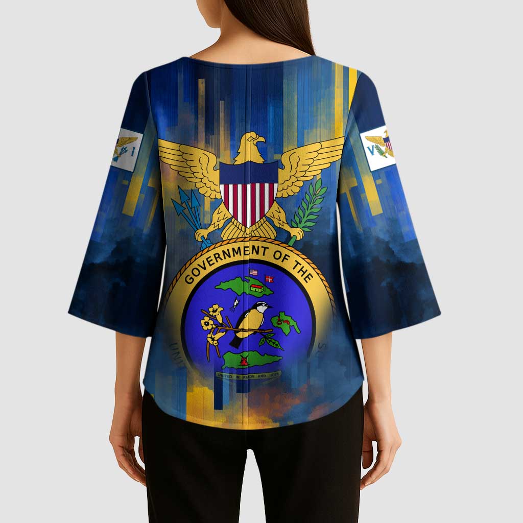 United States Virgin Islands Kimono Sleeve Blouse with Blue Yellow Government Seal Design and Bald Eagle - Wonder Print Shop