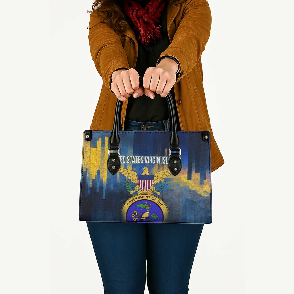United States Virgin Islands Leather Bag with Blue Yellow Government Seal Design and Bald Eagle - Wonder Print Shop