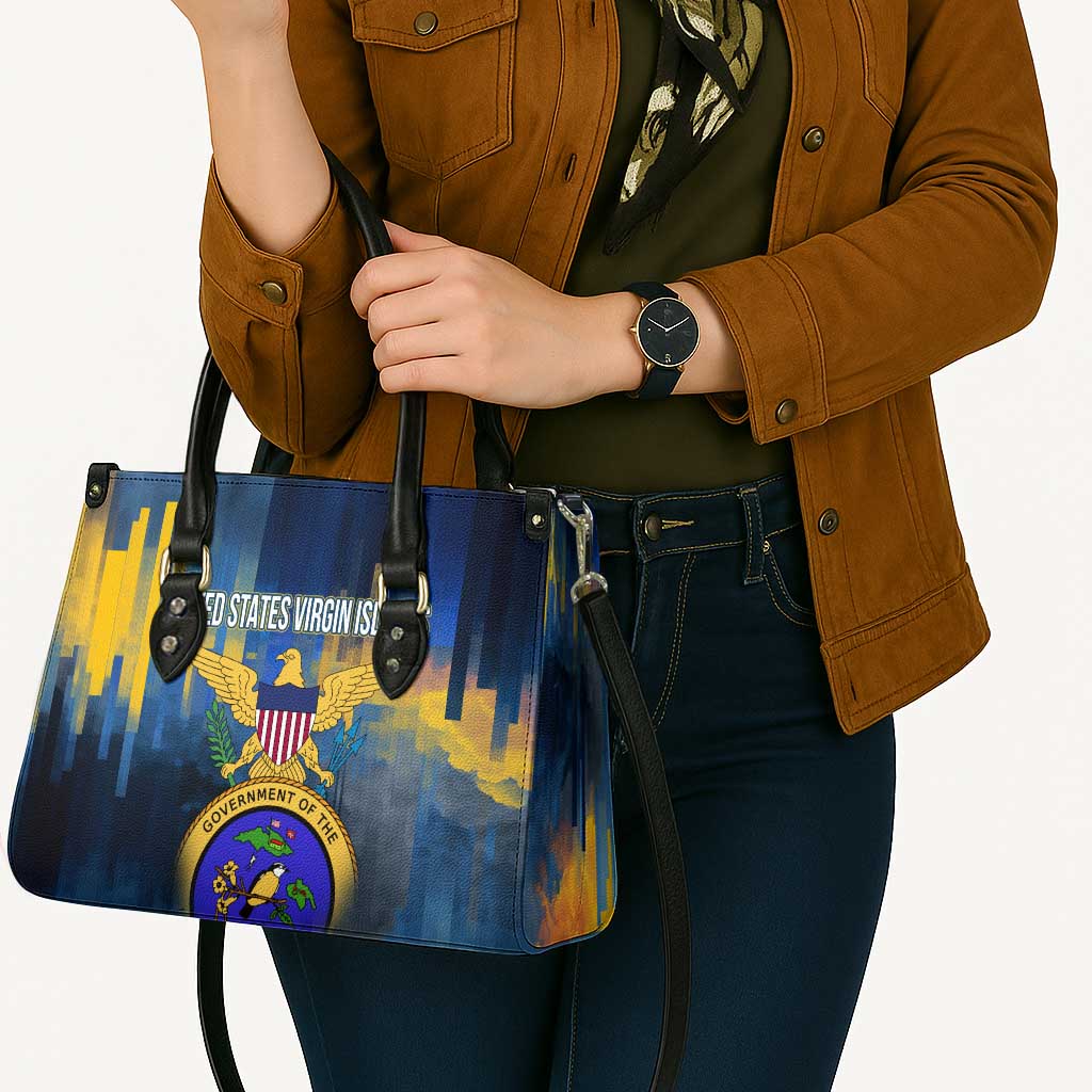United States Virgin Islands Leather Bag with Blue Yellow Government Seal Design and Bald Eagle - Wonder Print Shop