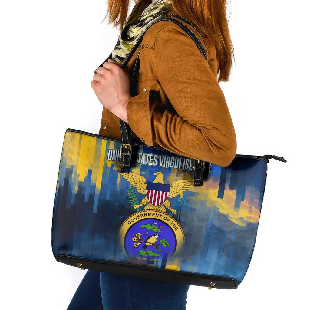 United States Virgin Islands Leather Tote Bag with Blue Yellow Government Seal Design and Bald Eagle - Wonder Print Shop