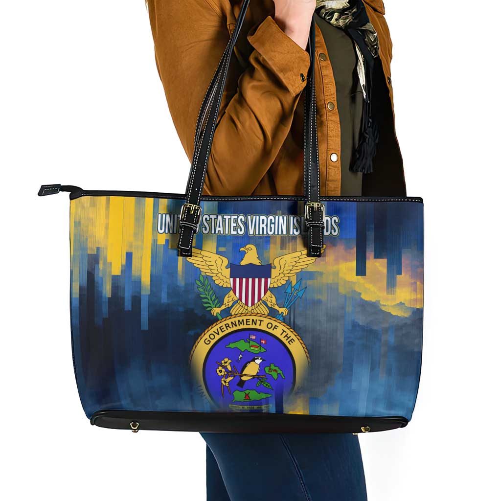 United States Virgin Islands Leather Tote Bag with Blue Yellow Government Seal Design and Bald Eagle - Wonder Print Shop