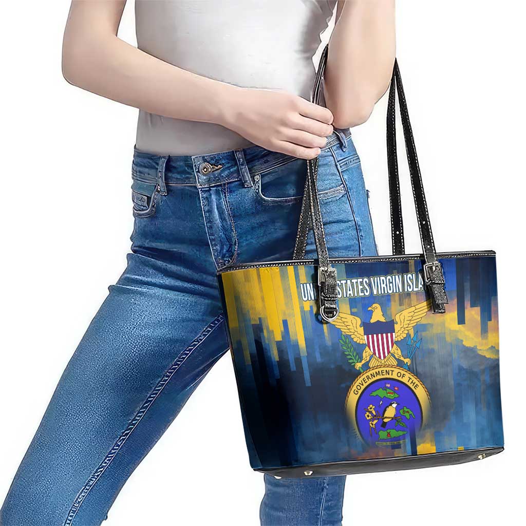 United States Virgin Islands Leather Tote Bag with Blue Yellow Government Seal Design and Bald Eagle - Wonder Print Shop