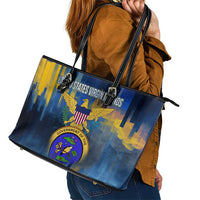 United States Virgin Islands Leather Tote Bag with Blue Yellow Government Seal Design and Bald Eagle - Wonder Print Shop