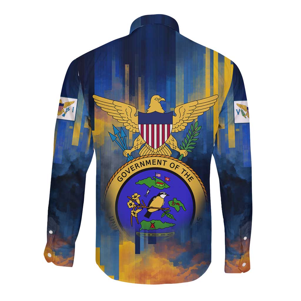 United States Virgin Islands Long Sleeve Button Shirt with Blue Yellow Government Seal Design and Bald Eagle - Wonder Print Shop