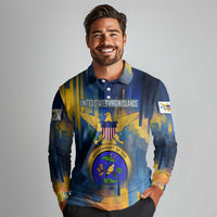 United States Virgin Islands Long Sleeve Polo Shirt with Blue Yellow Government Seal Design and Bald Eagle - Wonder Print Shop