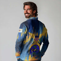 United States Virgin Islands Long Sleeve Polo Shirt with Blue Yellow Government Seal Design and Bald Eagle - Wonder Print Shop