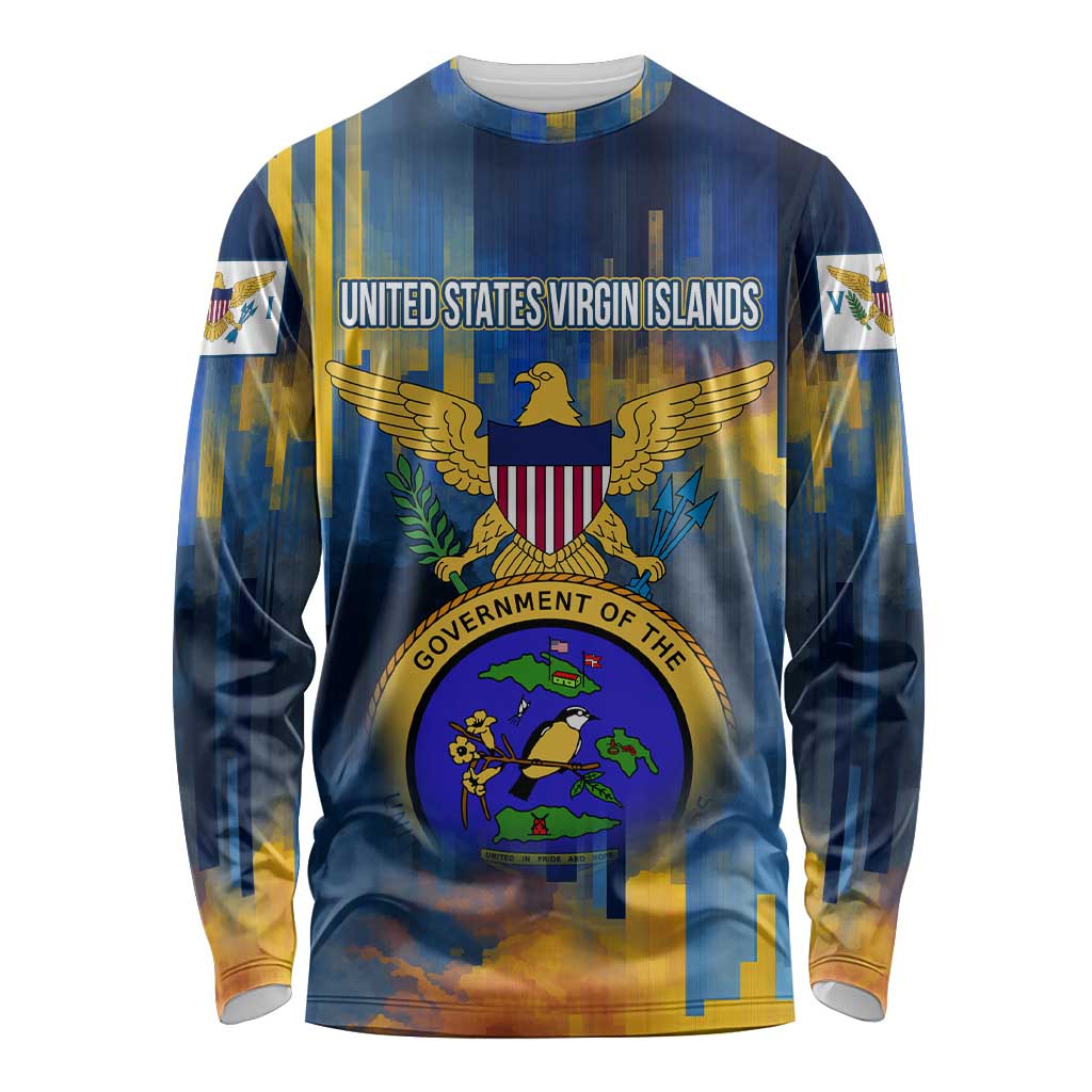 United States Virgin Islands Long Sleeve Shirt with Blue Yellow Government Seal Design and Bald Eagle - Wonder Print Shop