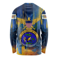 United States Virgin Islands Long Sleeve Shirt with Blue Yellow Government Seal Design and Bald Eagle - Wonder Print Shop