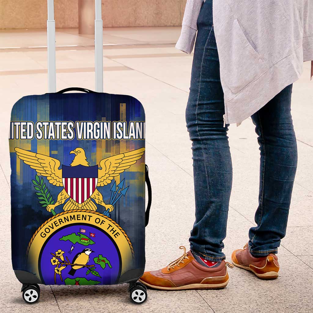 United States Virgin Islands Luggage Cover with Blue Yellow Government Seal Design and Bald Eagle - Wonder Print Shop