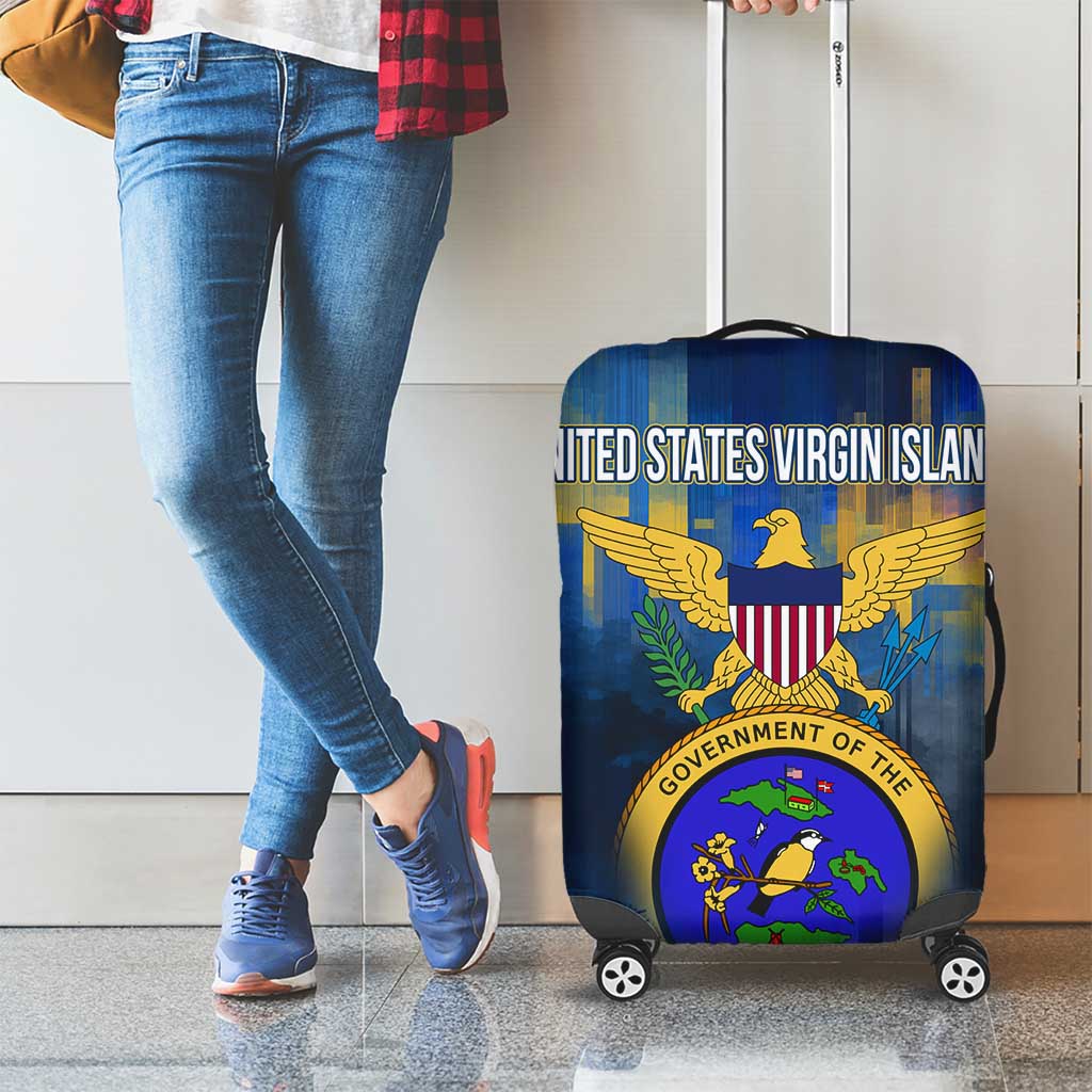United States Virgin Islands Luggage Cover with Blue Yellow Government Seal Design and Bald Eagle - Wonder Print Shop