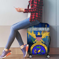 United States Virgin Islands Luggage Cover with Blue Yellow Government Seal Design and Bald Eagle - Wonder Print Shop