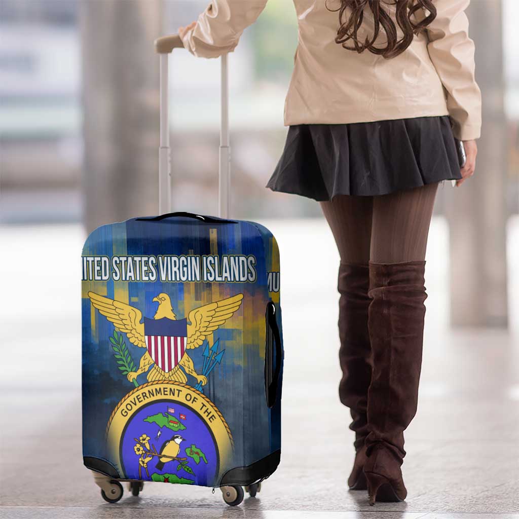 United States Virgin Islands Luggage Cover with Blue Yellow Government Seal Design and Bald Eagle - Wonder Print Shop